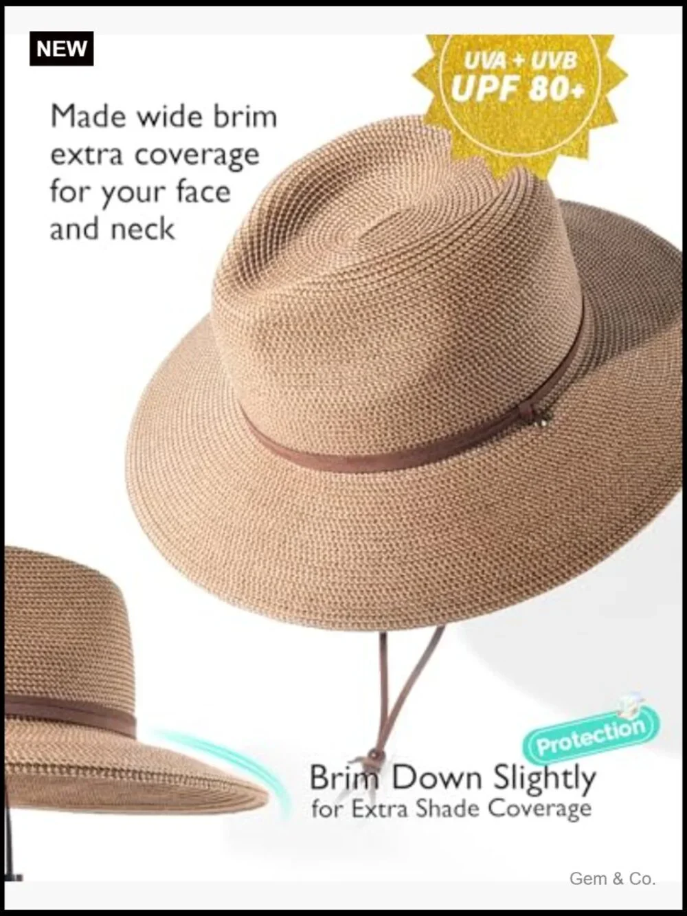 Fedora Straw Sun Hat with Lanyard UPF 50 Travel Beach Hat Packable